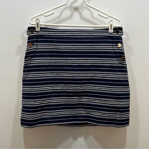 Loft skirt STRETCH Navy Blue White stripes, gold button accents